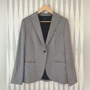 Theory houndstooth blazer size 8. Navy, Brown, cream and grey woven pattern .